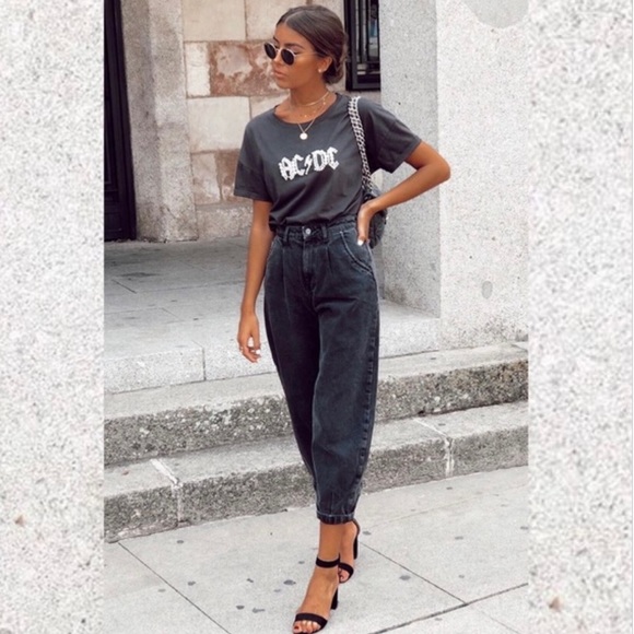 Zara | Jeans | Zara Black Baggy Paperbag Jeans | Poshmark
